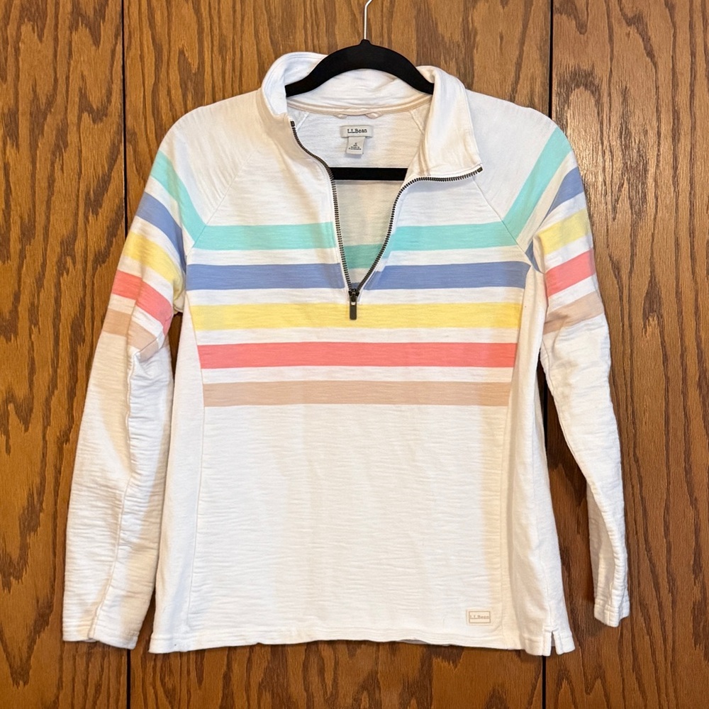 L.L.Bean Striped Quarter Zip Pullover Small Cotton Pastel